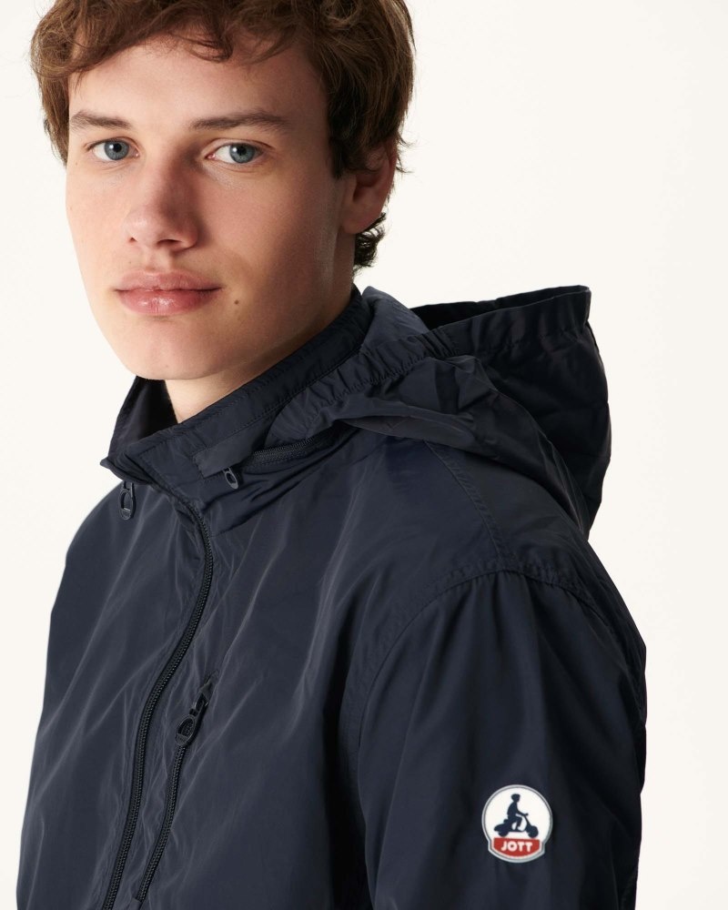 Navy JOTT Oregon Pocketable Hooded Men's Jackets | KQR-2009