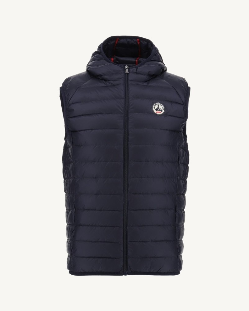 Navy JOTT Pat Hooded Sleeveless Men's Down Jackets | AXZ-5281