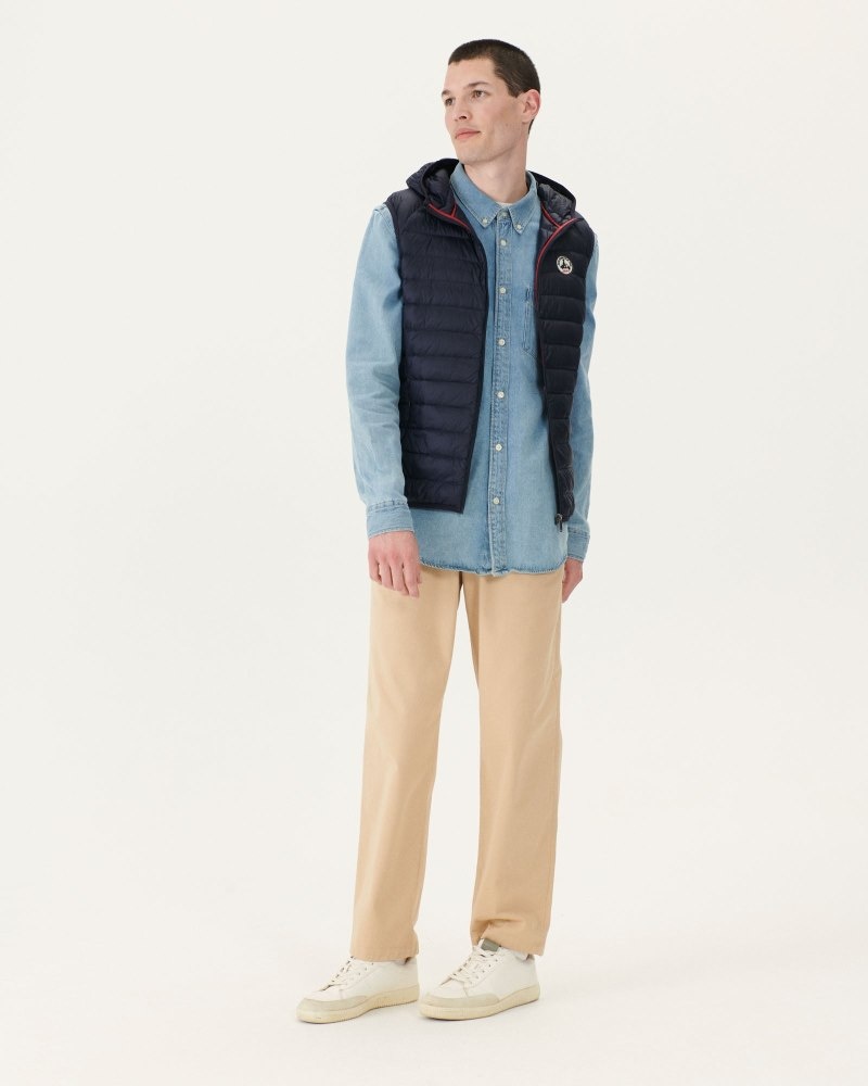 Navy JOTT Pat Hooded Sleeveless Men's Down Jackets | AXZ-5281