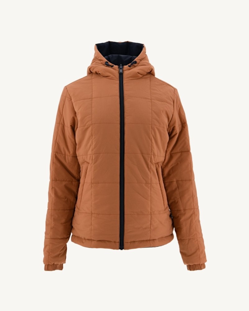 Navy / Brown JOTT Kara Reversible Hooded Ultralight Women's Down Jackets | TUJ-9888