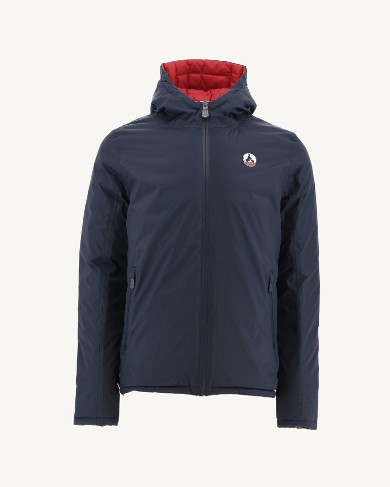 Navy / Red JOTT Bergen Reversible Hooded Men's Down Jackets | JHG-7771