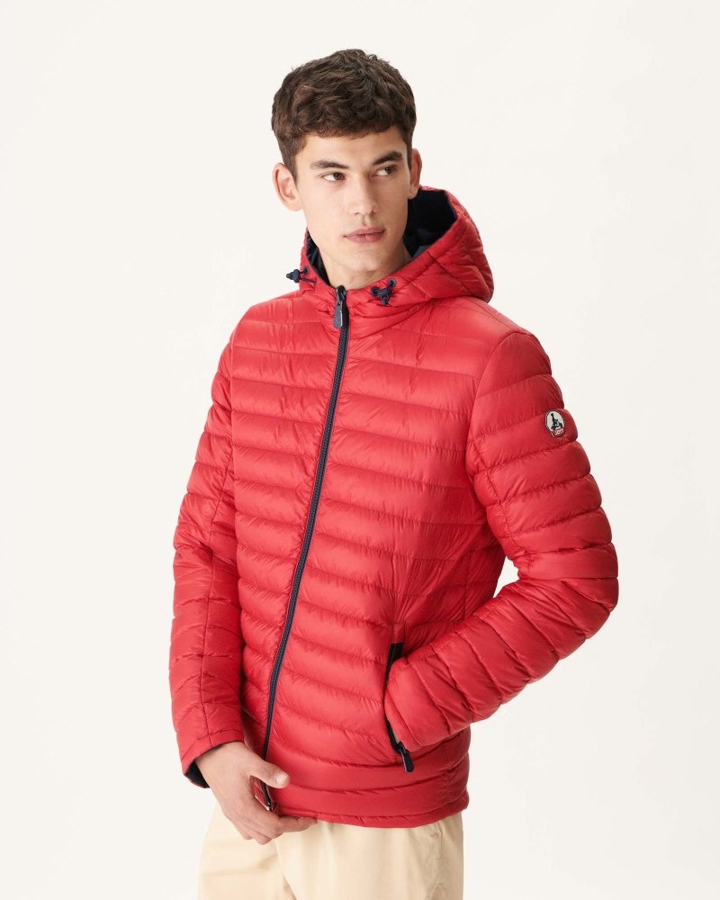 Navy / Red JOTT Bergen Reversible Hooded Men's Down Jackets | JHG-7771