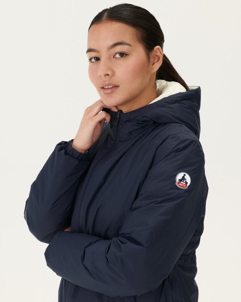 Navy / White JOTT Roma Long Reversible Women's Down Jackets | GVR-6675