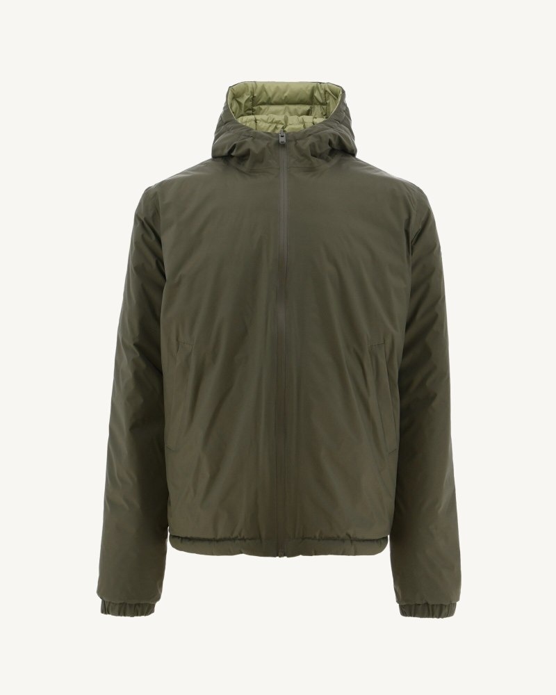 Olive JOTT Bergen Reversible Hooded Men's Down Jackets | GBD-1061