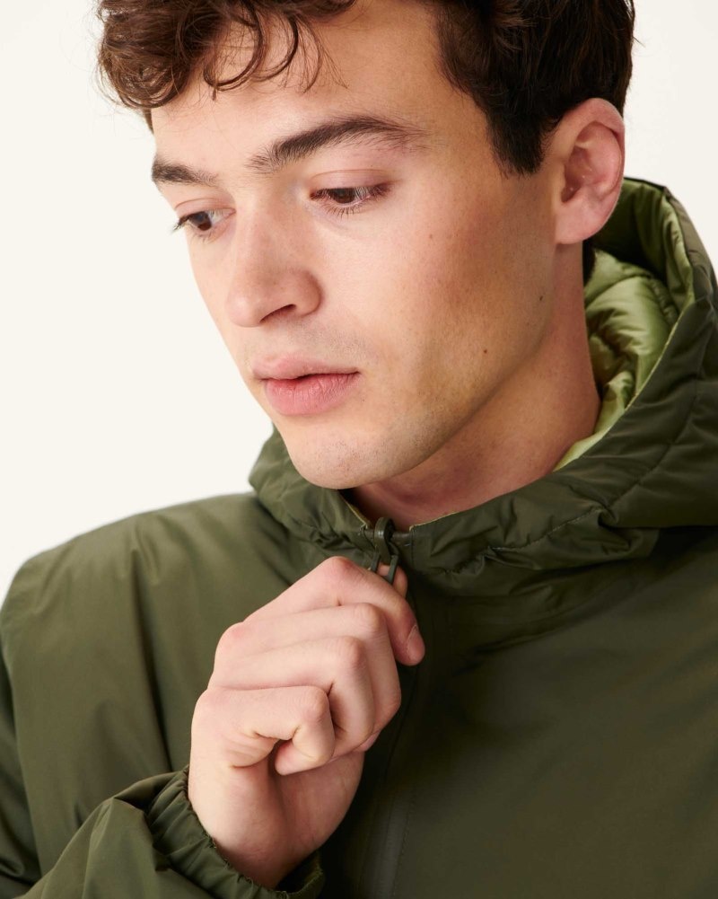 Olive JOTT Bergen Reversible Hooded Men's Down Jackets | GBD-1061