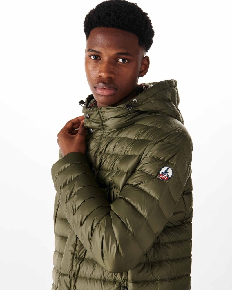 Olive JOTT Florent Lightweight Hooded Men's Down Jackets | CUQ-3856