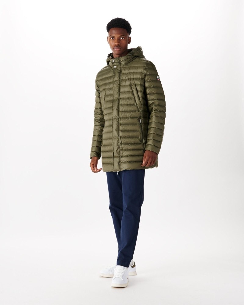 Olive JOTT Florent Lightweight Hooded Men's Down Jackets | CUQ-3856