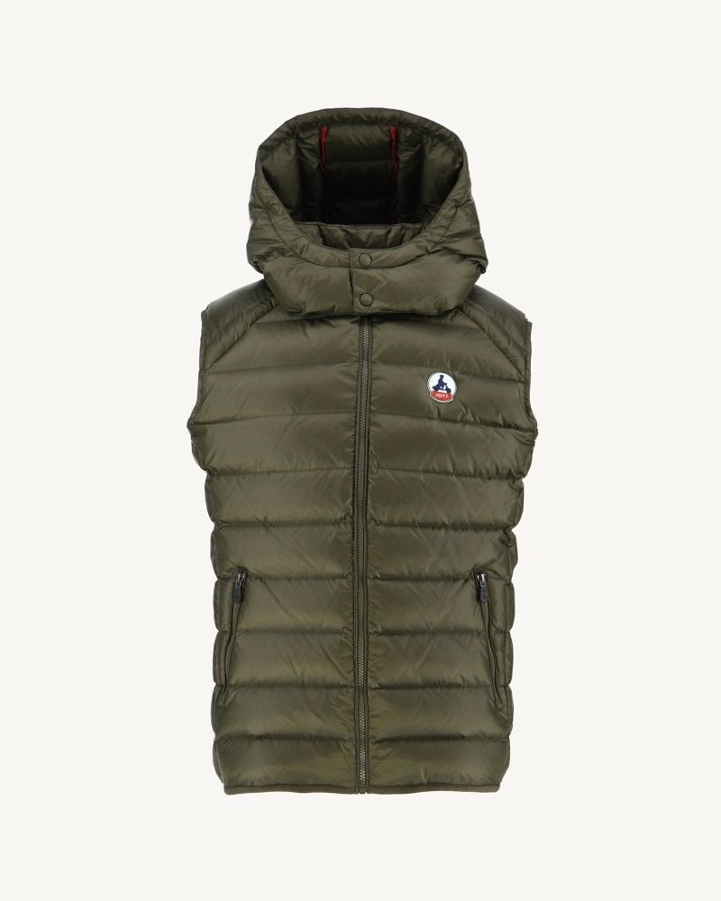 Olive JOTT Grand Cold Sleeveless Men's Down Jackets | YWF-4740