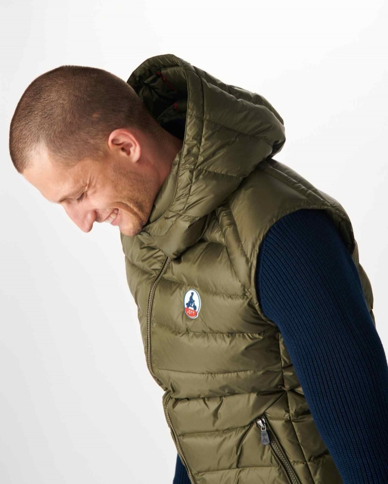 Olive JOTT Grand Cold Sleeveless Men's Down Jackets | YWF-4740