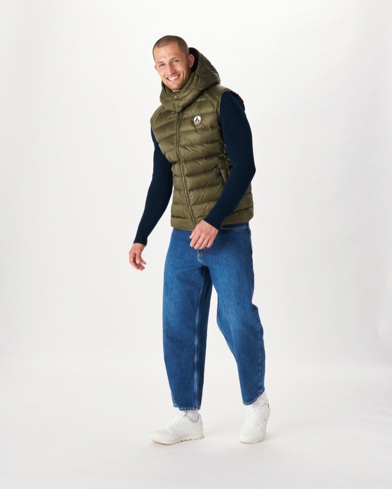 Olive JOTT Grand Cold Sleeveless Men's Down Jackets | YWF-4740