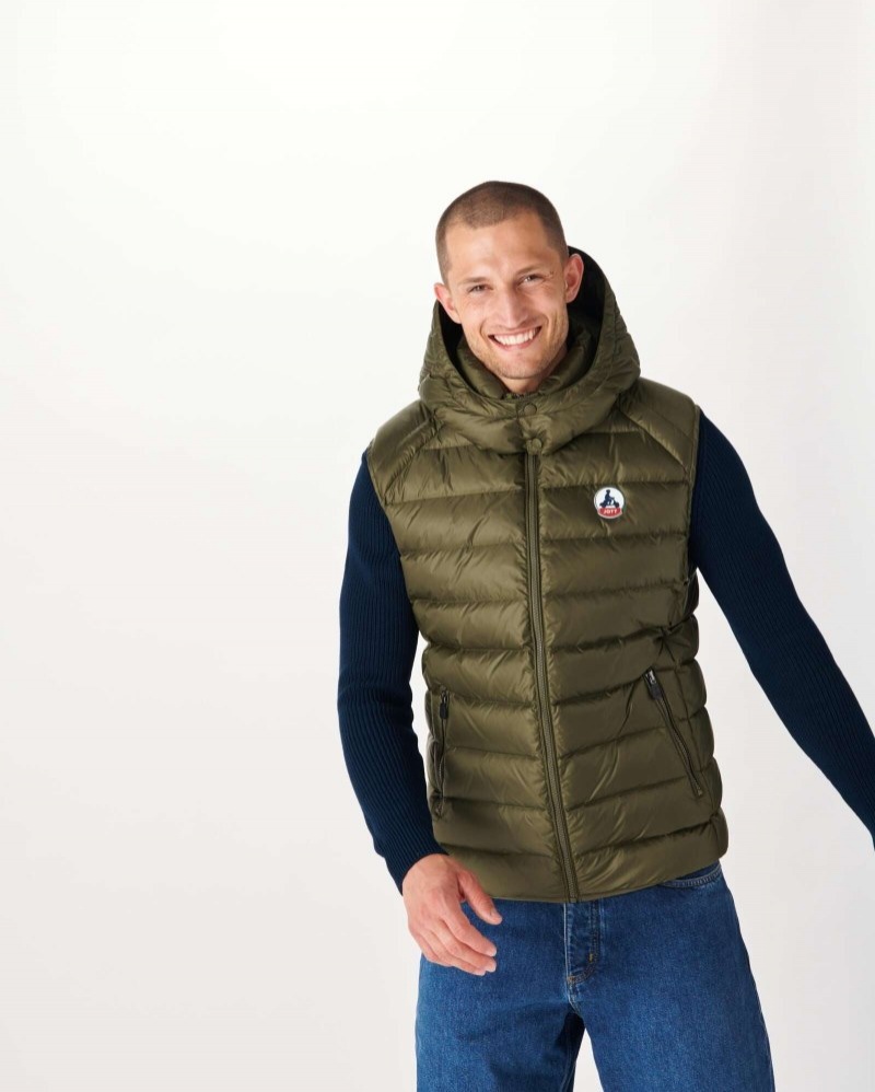 Olive JOTT Grand Cold Sleeveless Men\'s Down Jackets | YWF-4740