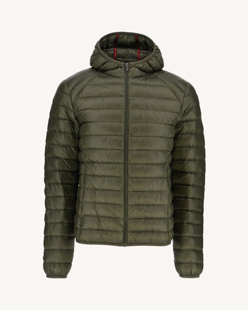 Olive JOTT Nico Lightweight Hooded Men's Down Jackets | QWM-8453