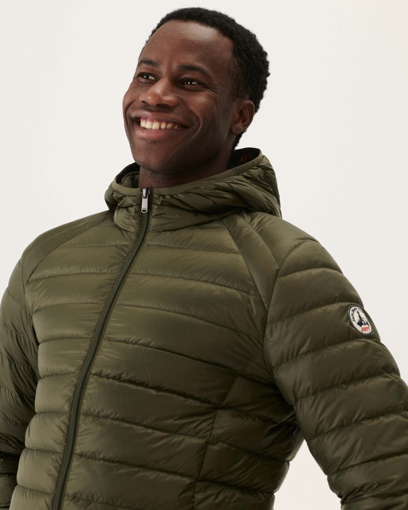 Olive JOTT Nico Lightweight Hooded Men's Down Jackets | QWM-8453