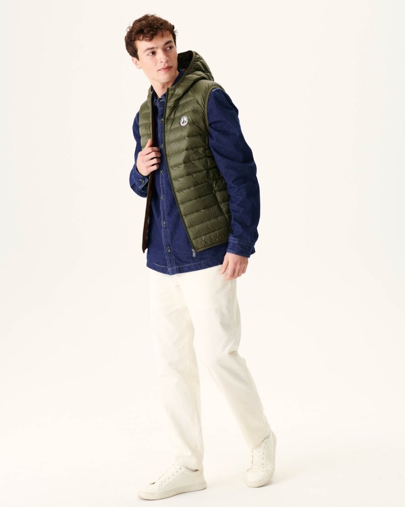 Olive JOTT Pat Hooded Men's Gilet | NQB-2030