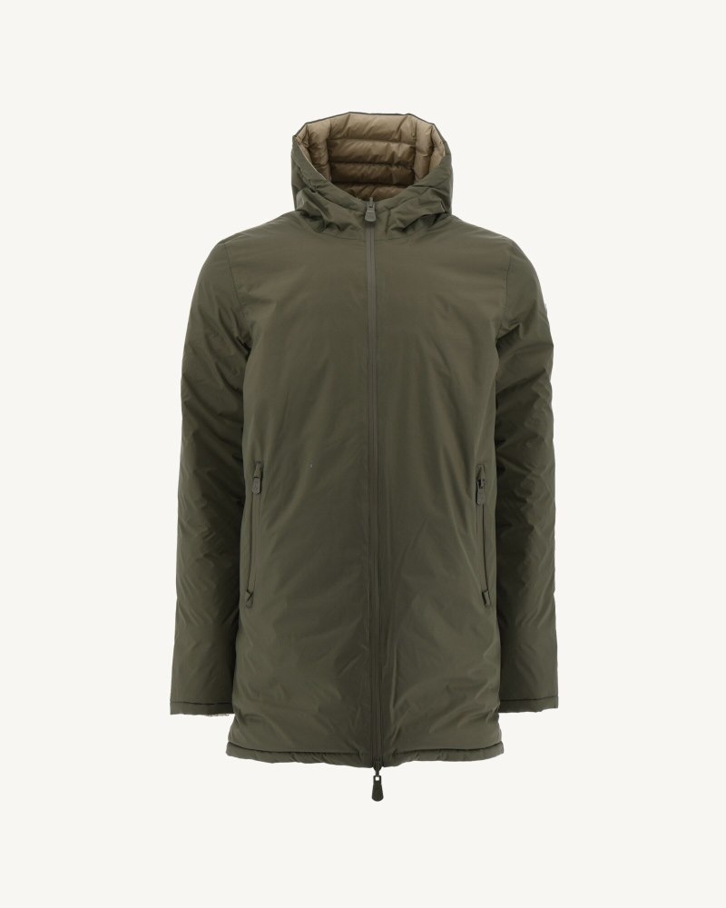 Olive / Beige JOTT Amsterdam Reversible Men's Down Jackets | WYA-2369