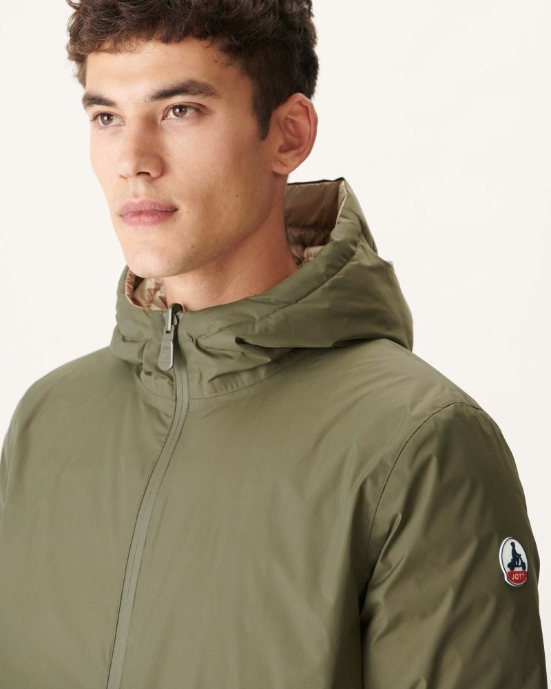 Olive / Beige JOTT Amsterdam Reversible Men's Down Jackets | WYA-2369