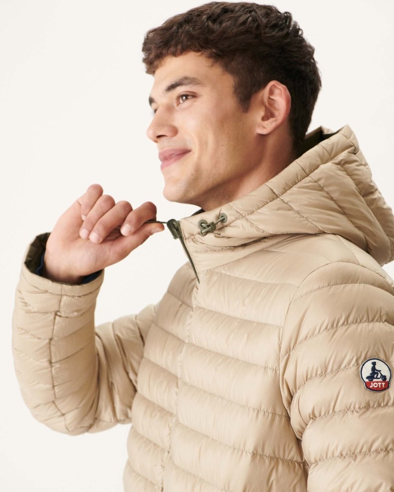 Olive / Beige JOTT Amsterdam Reversible Men's Down Jackets | WYA-2369