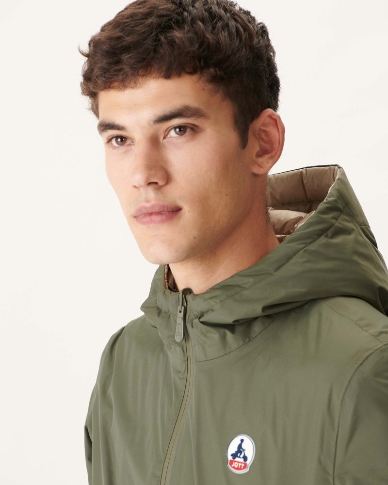 Olive / Beige JOTT Bergen Reversible Hooded Men's Puffer Jackets | FZA-8976