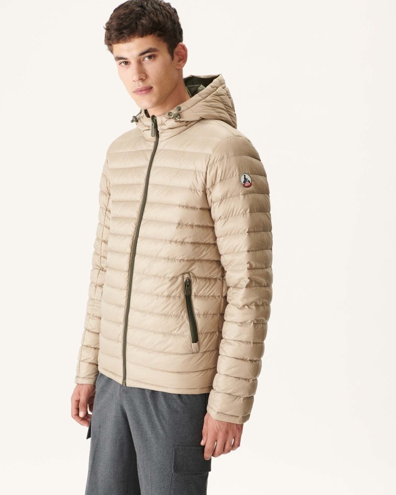 Olive / Beige JOTT Bergen Reversible Hooded Men's Puffer Jackets | FZA-8976