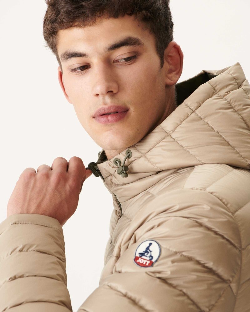 Olive / Beige JOTT Bergen Reversible Hooded Men's Puffer Jackets | FZA-8976