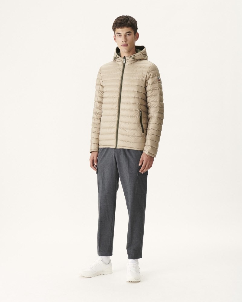 Olive / Beige JOTT Bergen Reversible Hooded Men's Puffer Jackets | FZA-8976