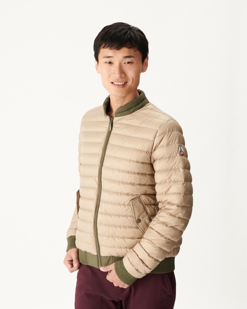 Olive / Beige JOTT Bombay Reversible Men's Down Jackets | WHF-4437