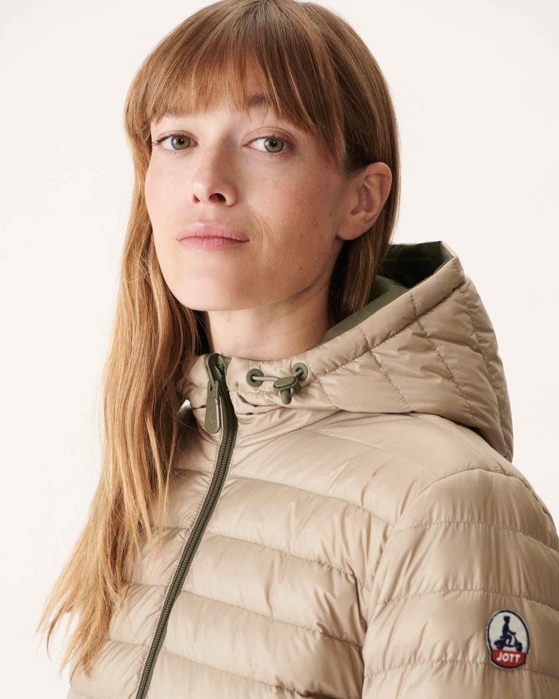 Olive / Beige JOTT Moscow Reversible Women's Down Jackets | QTM-9338