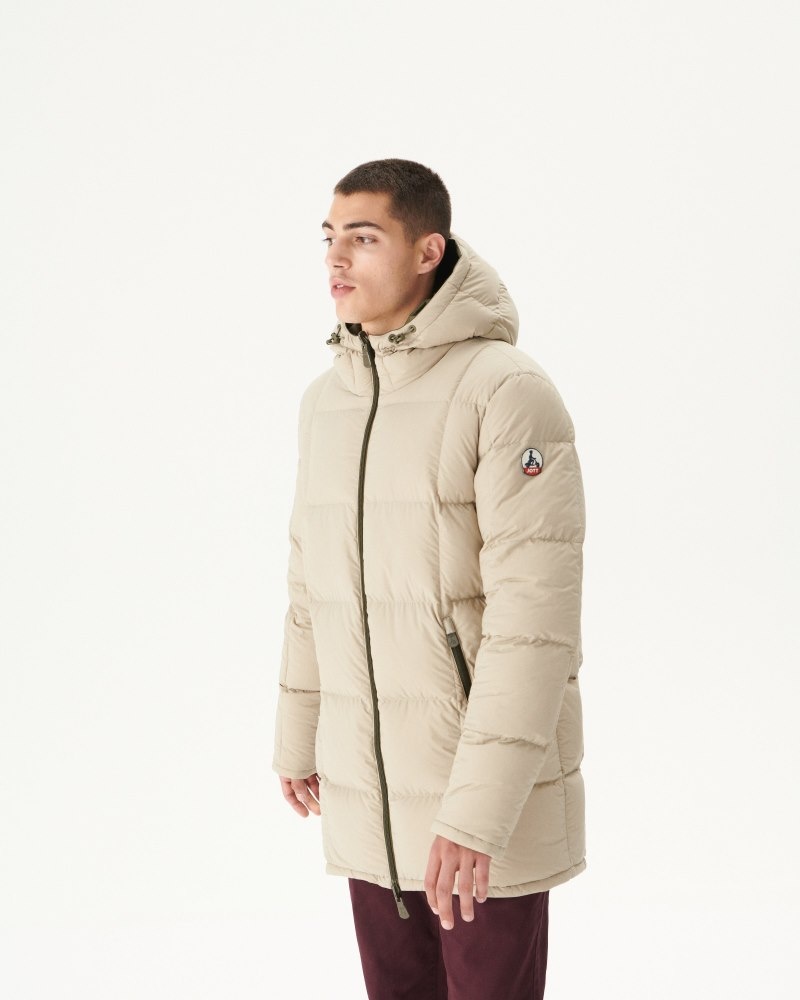 Olive / Beige JOTT Toronto Great Cold Reversible Hooded Men's Down Jackets | RAO-3551