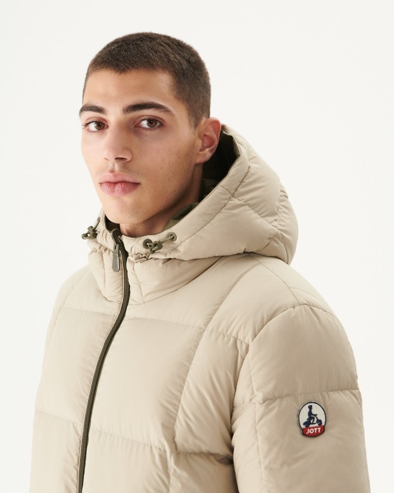 Olive / Beige JOTT Toronto Great Cold Reversible Hooded Men's Down Jackets | RAO-3551