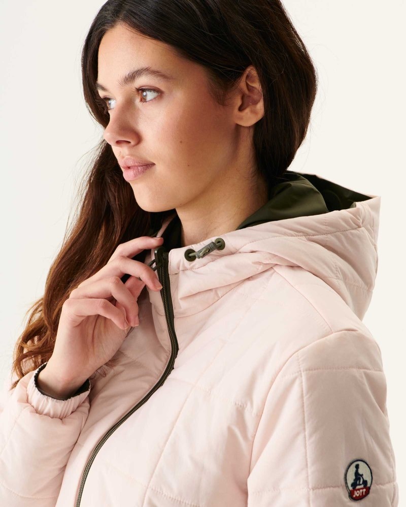 Olive / Light Pink JOTT Kara Reversible Hooded Ultralight Women's Down Jackets | UPF-9435