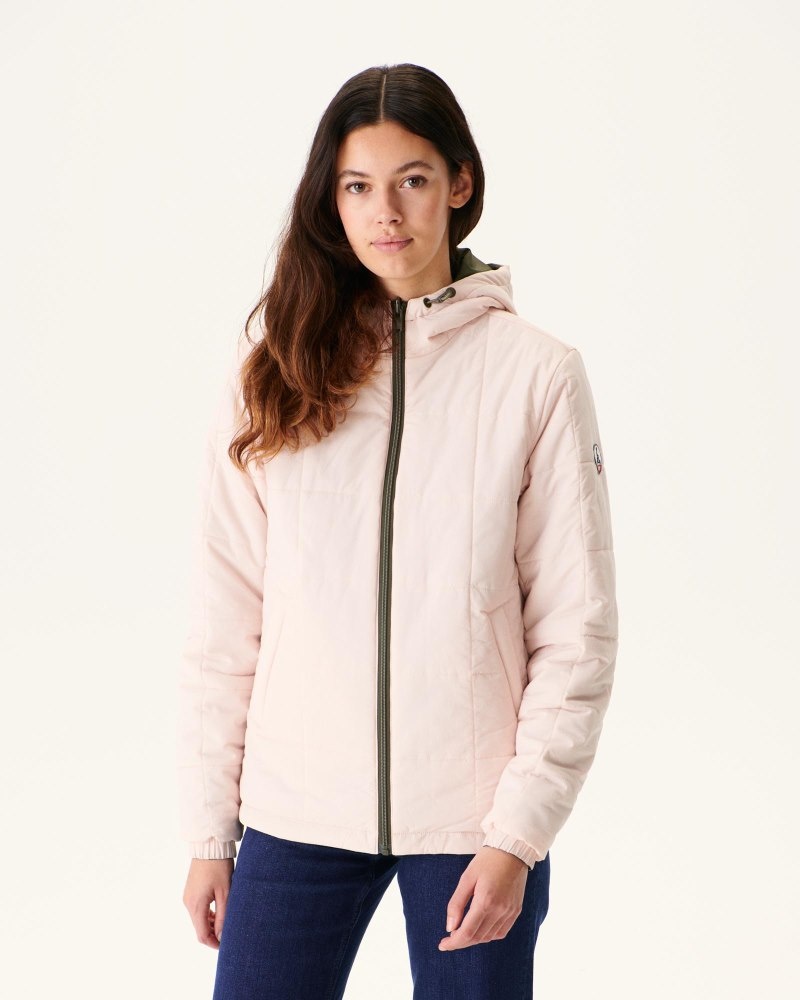 Olive / Light Pink JOTT Kara Reversible Hooded Ultralight Women\'s Down Jackets | UPF-9435