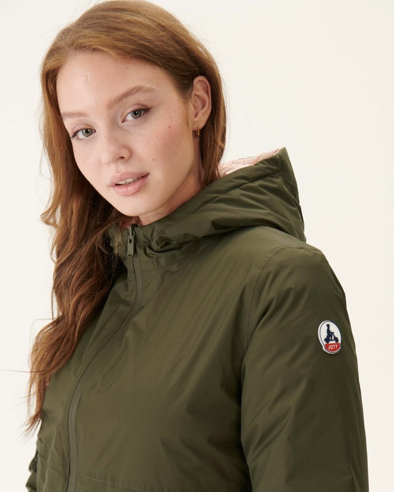 Olive / Light Pink JOTT Roma Long Reversible Women's Down Jackets | JTF-7820