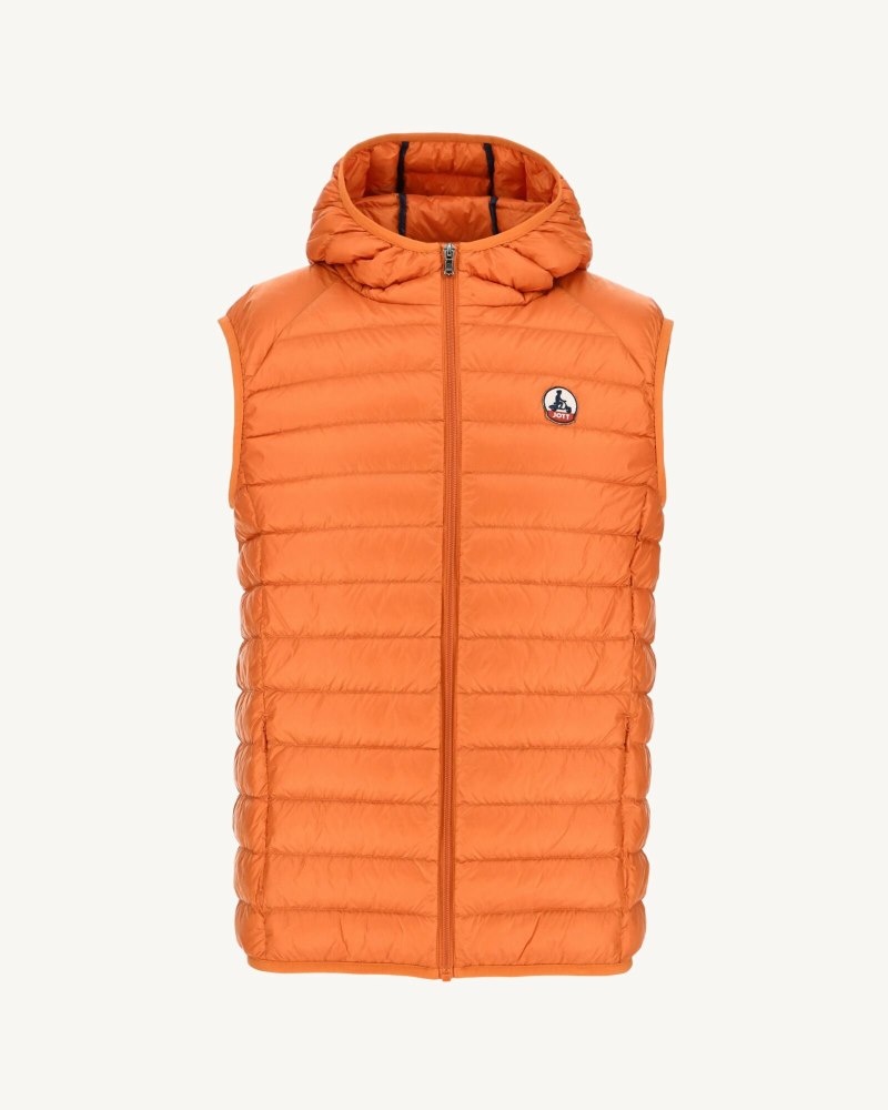 Orange JOTT Pat Hooded Sleeveless Men's Down Jackets | JZS-1114