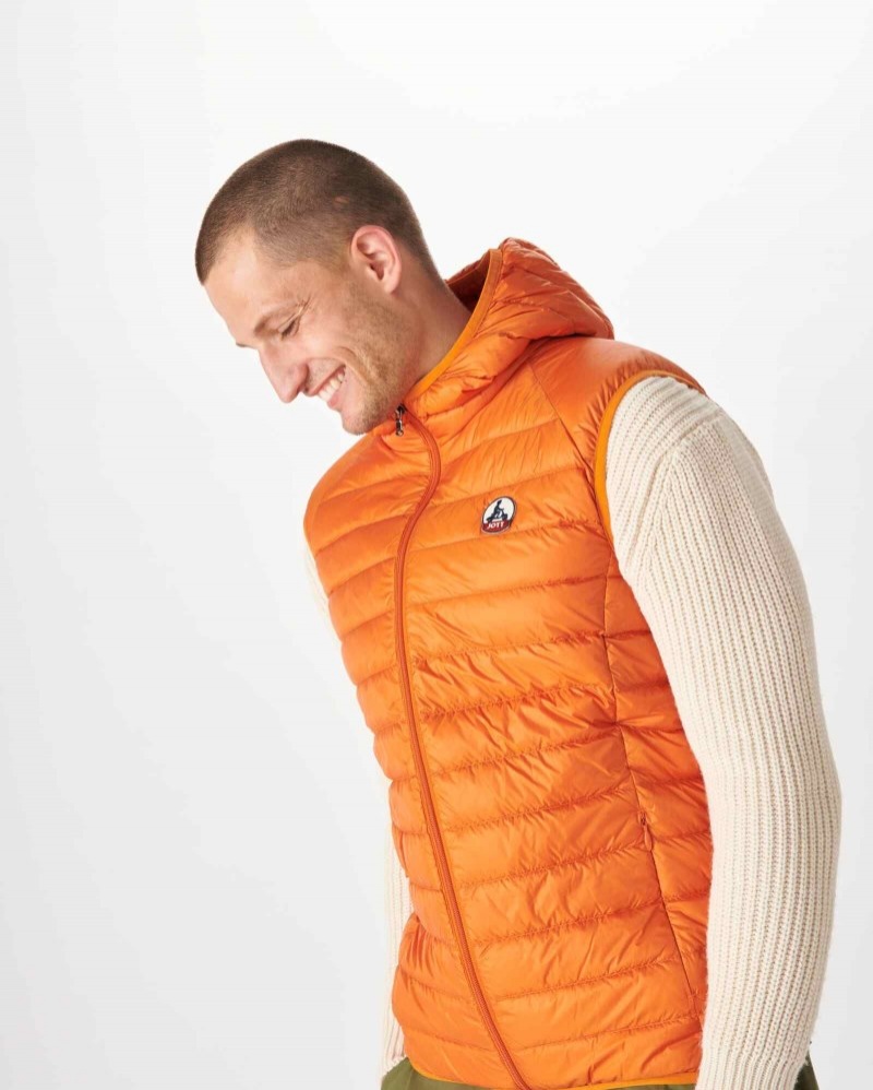 Orange JOTT Pat Hooded Sleeveless Men's Down Jackets | JZS-1114