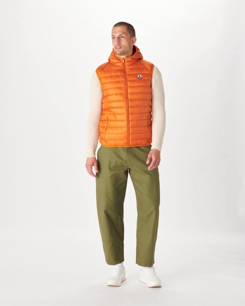 Orange JOTT Pat Hooded Sleeveless Men's Down Jackets | JZS-1114