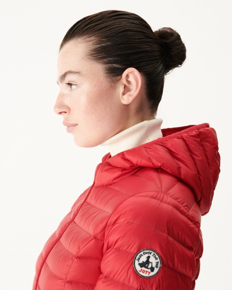 Red JOTT Cloe Light Hooded Women's Puffer Jackets | ZNU-7827