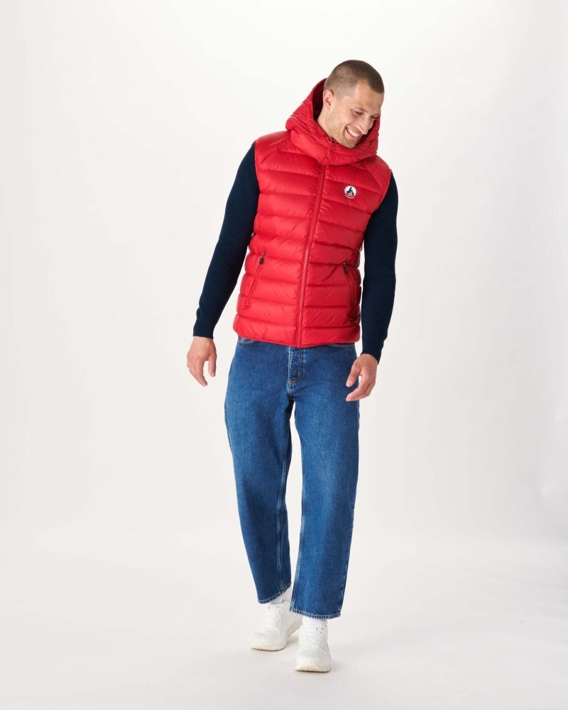 Red JOTT Grand Cold Sleeveless Men's Down Jackets | LVL-3843