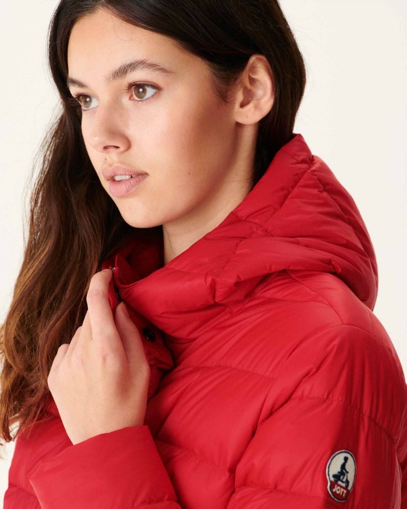 Red JOTT Jane Straight Hooded Women's Padded Jackets | JWU-2566