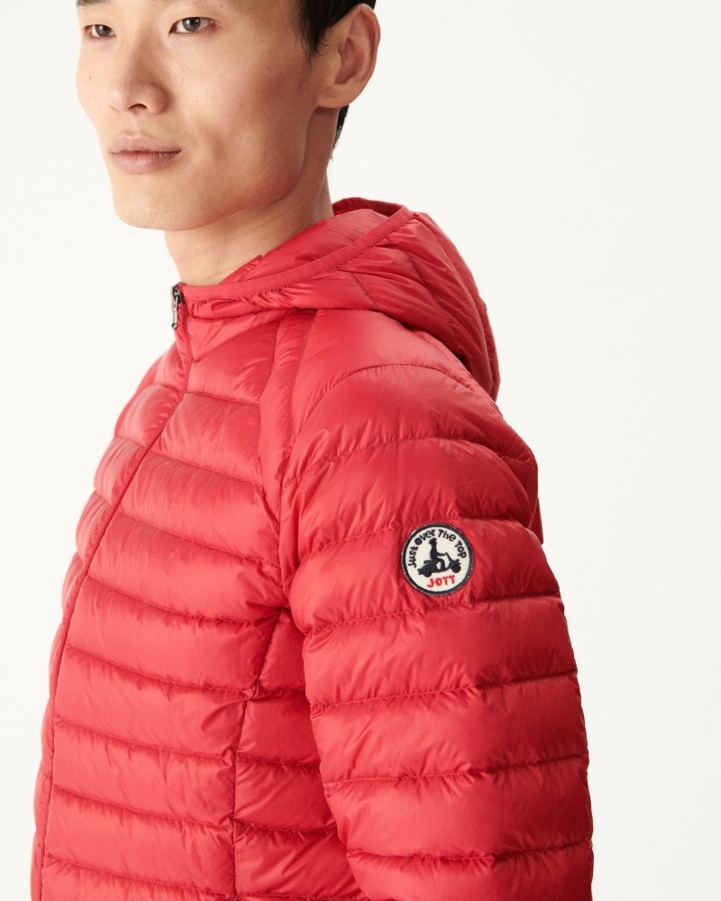 Red JOTT Nico Light Hooded Men's Puffer Jackets | HBQ-2399