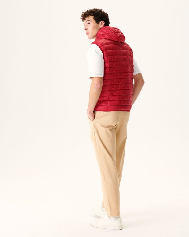 Red JOTT Pat Sleeveless Hooded Men's Down Jackets | QGN-6377