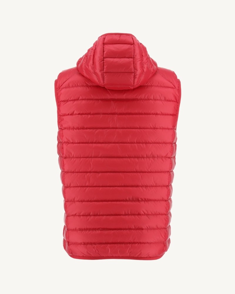 Red JOTT Pat Sleeveless Hooded Men's Down Jackets | QGN-6377