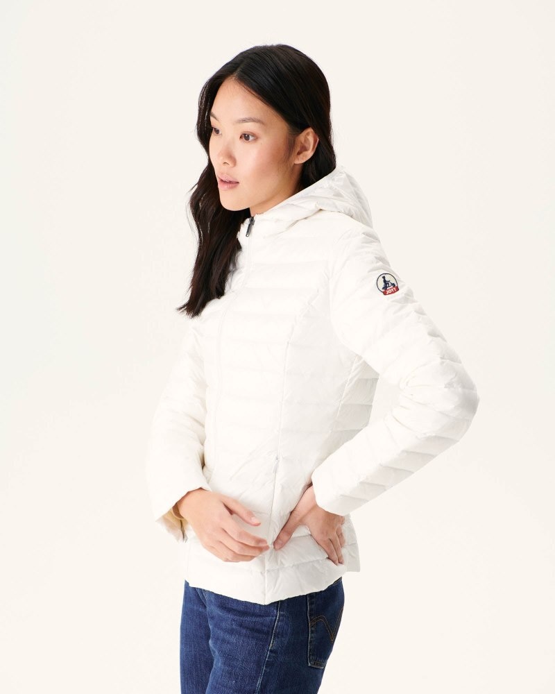 White JOTT Cloe Lightweight Hooded Women\'s Puffer Jackets | OJG-9262