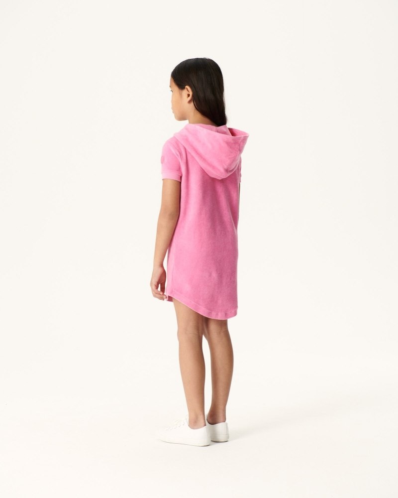 White JOTT Mini Hot Pink Hooded Cotton Terry Kids' Dress | PEL-1371