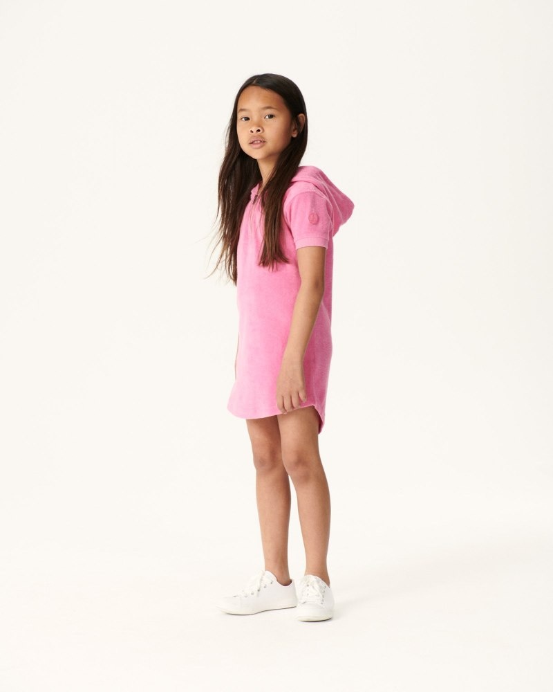 White JOTT Mini Hot Pink Hooded Cotton Terry Kids' Dress | PEL-1371