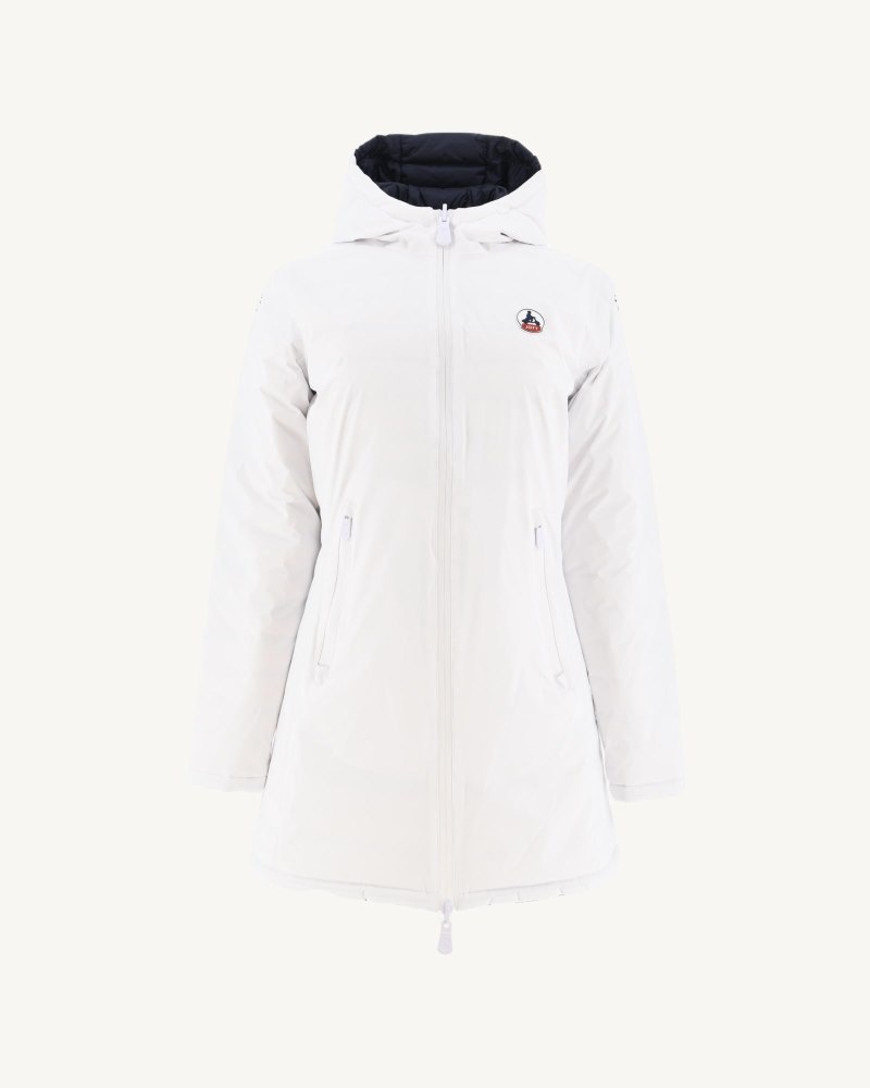 White / Navy JOTT Moscow Reversible Women's Down Jackets | KNL-4755