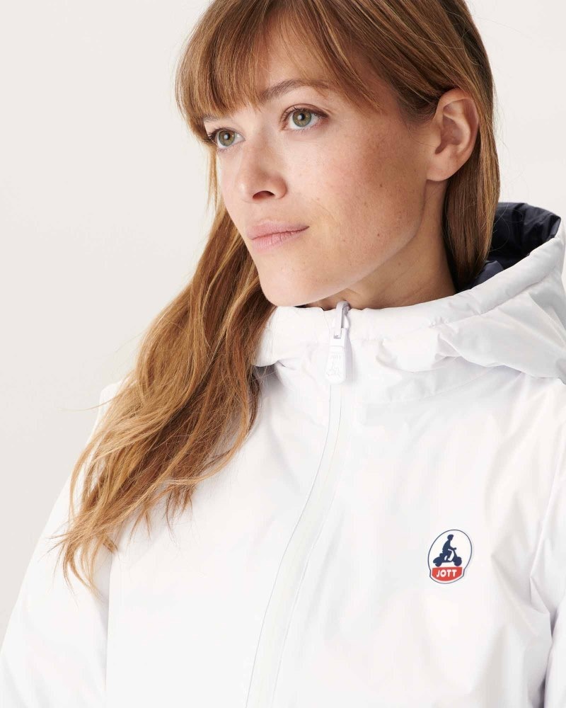 White / Navy JOTT Moscow Reversible Women's Down Jackets | KNL-4755