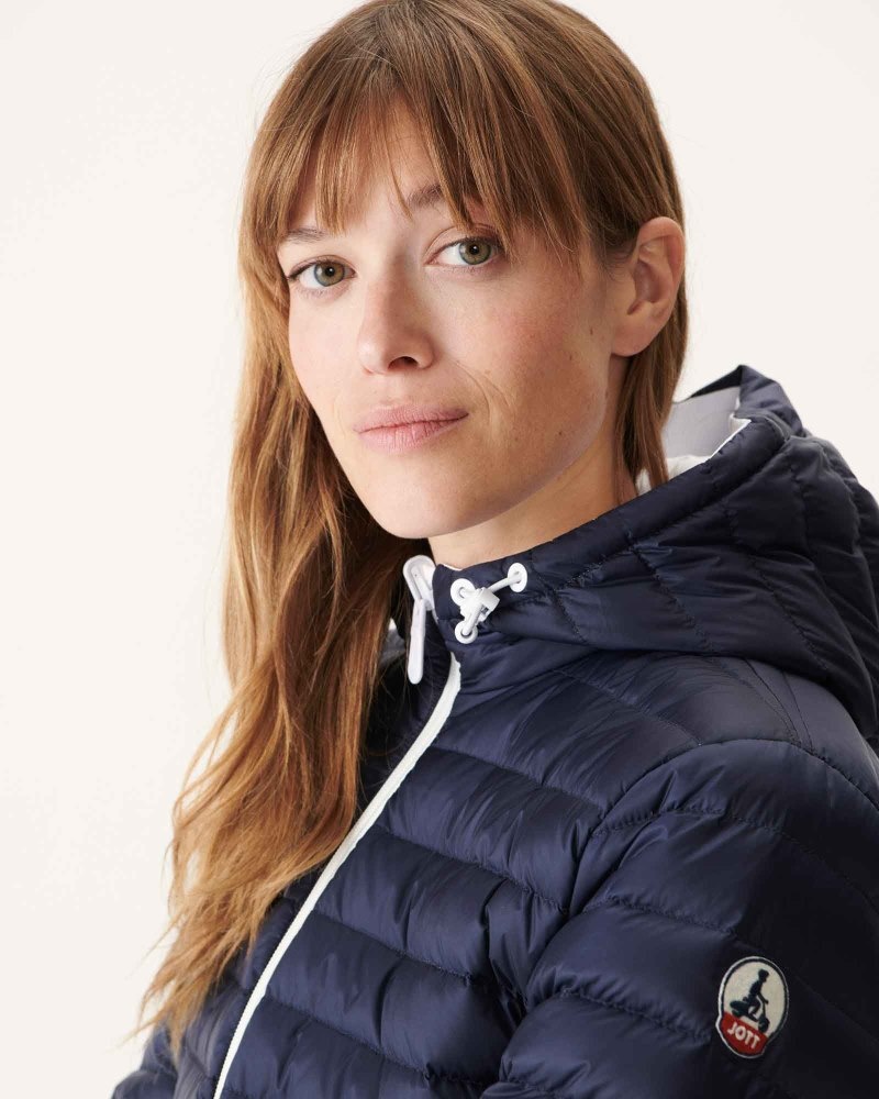 White / Navy JOTT Moscow Reversible Women's Down Jackets | KNL-4755