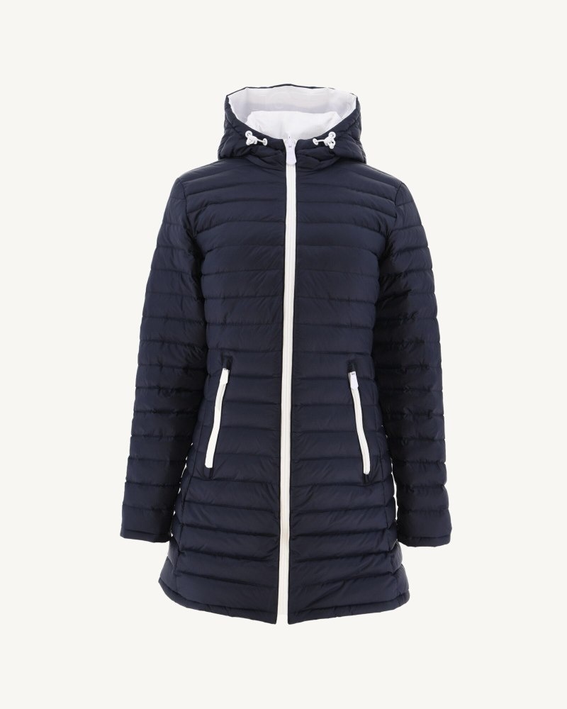 White / Navy JOTT Moscow Reversible Women's Down Jackets | KNL-4755